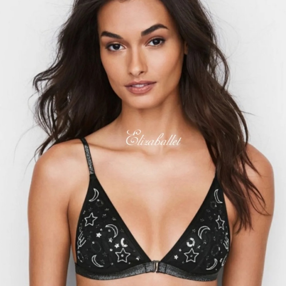 PINK Victoria's Secret Black Celestial Triangle Bralette with Silver Accents